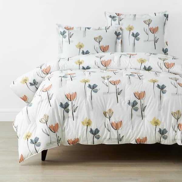 The Company Store Company Cotton Tulip Blossom White Multi Queen Cotton Percale Comforter