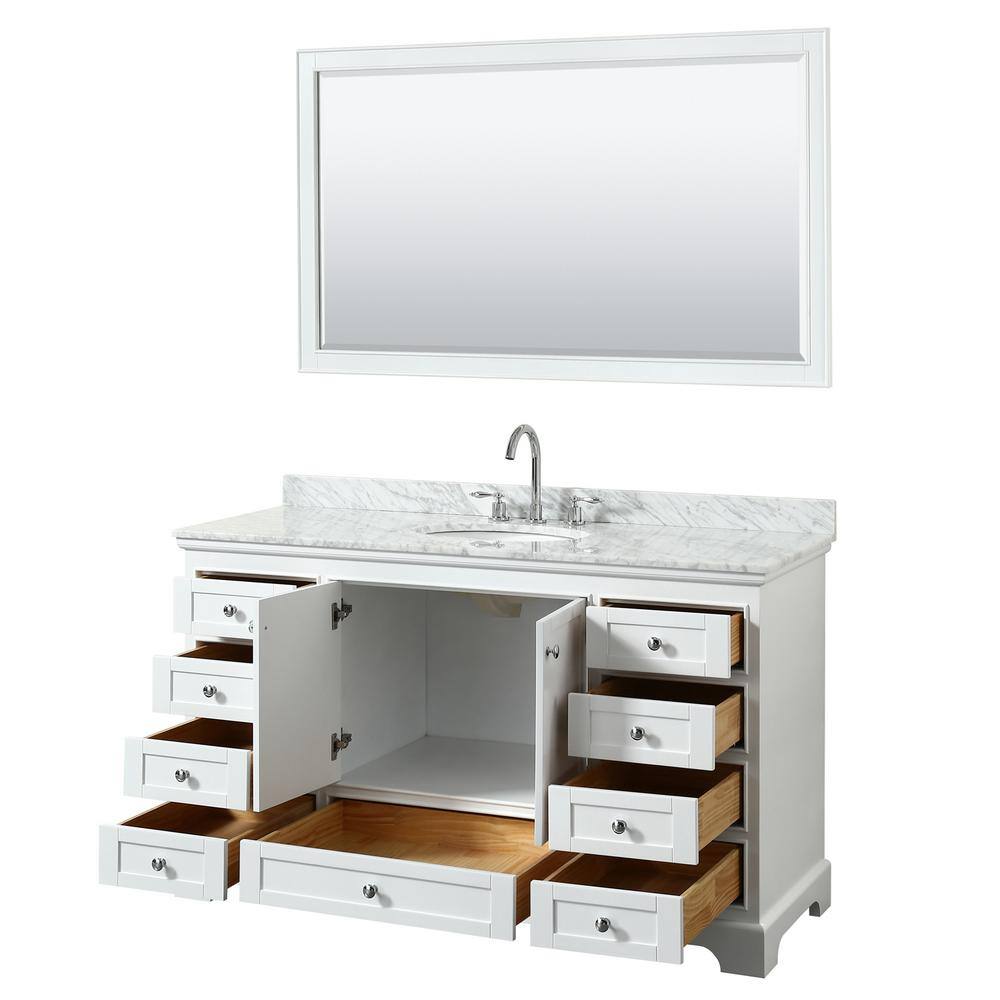 Deborah 60" White Marble Single Bathroom Vanity Set