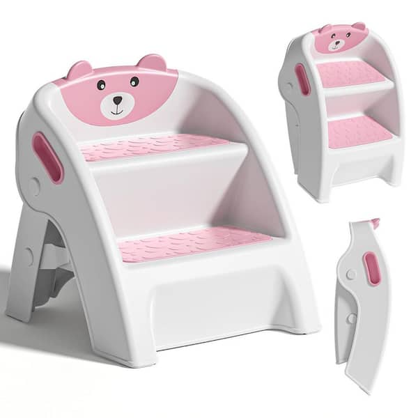 Reach 0.8 ft. Step Stool for Bathroom Sink and Potty Training Durable Anti-Slip, Pink 2-Step Potty Stool with Wide Steps