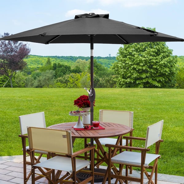 JOYESERY 7.5 ft. Patio Market Umbrellas with Crank and Tilt Button in Black