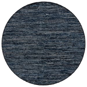 Rag 6 ft. x 6 ft. Navy/Black Abstract Striped Round Area Rug