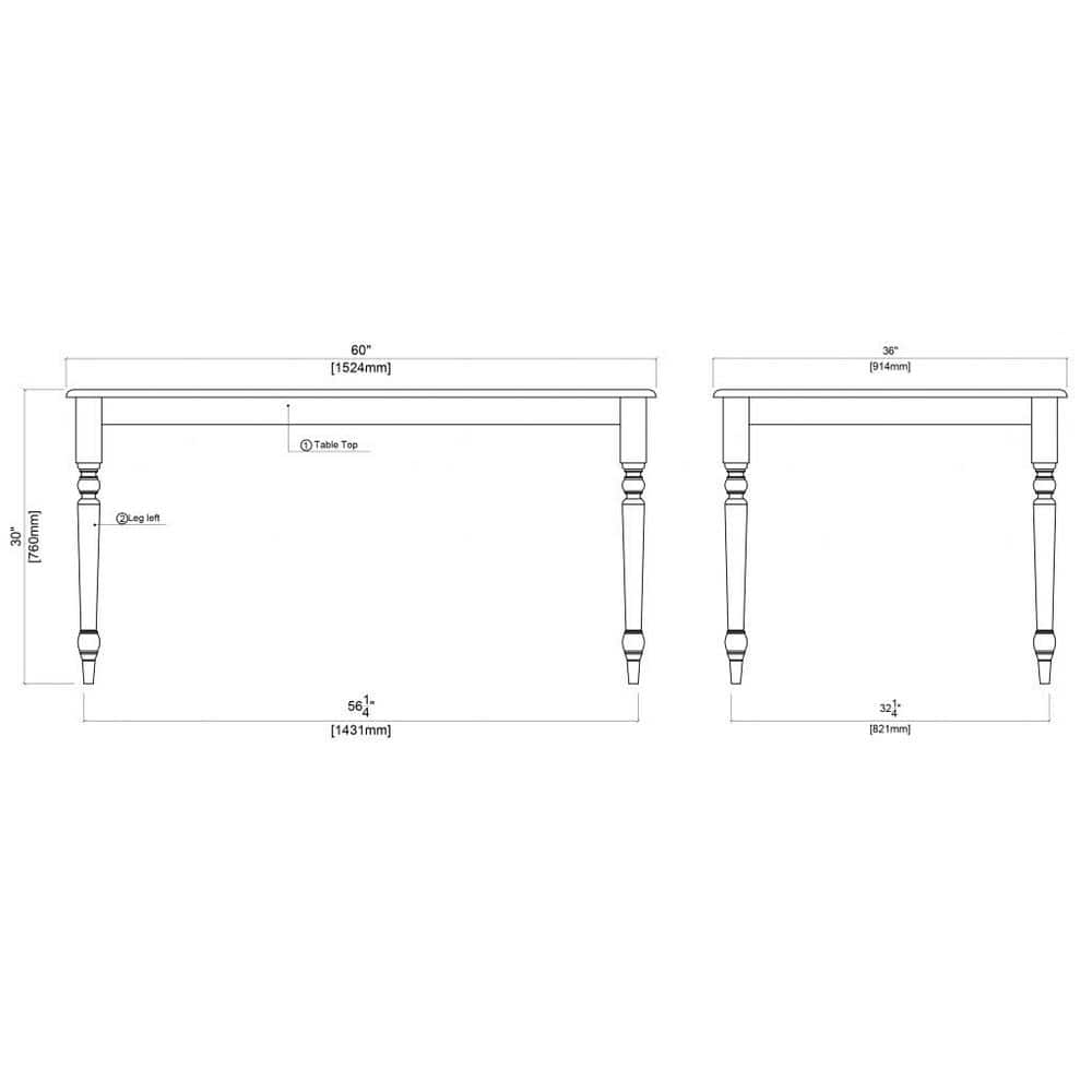 White and Natural Rubberwood Farmhouse Dining Table
