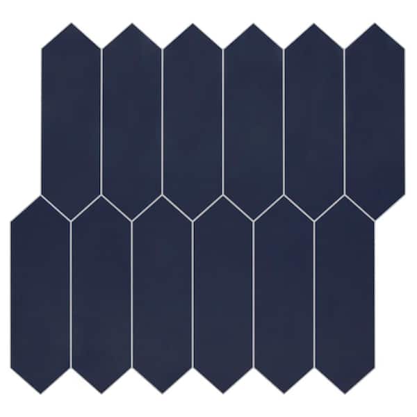 sunwings Navy Blue 12 in. x 11.22 in. x 0.12 in. Long Hexagon SPC Peel and Stick Backsplash Wall Tile (10-Pack, 9.35 sq. ft.)