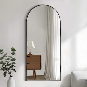35 in. W. x 79 in. H Full Length Arched Free Standing Body Mirror, Metal Framed Wall Mirror, Large Floor Mirror in Black