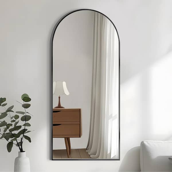 PexFix 35 in. W. x 79 in. H Full Length Arched Free Standing Body Mirror, Metal Framed Wall Mirror, Large Floor Mirror in Black