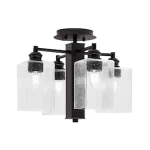 Albany 15.5 in. 4-Light Espresso Semi-Flush with Clear Bubble Glass Shades