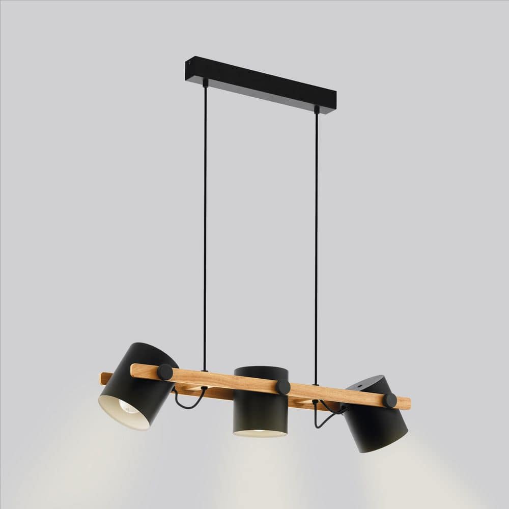 Hornwood 3-Light Matte Black and Natural Wood Pendant