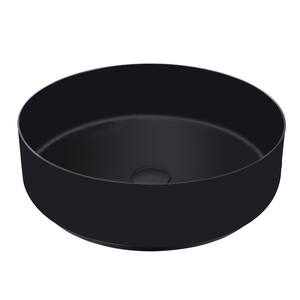 15.8 in. Matte Black Stainless Steel Round Bathroom Vessel Sink with Pop-Up Drain