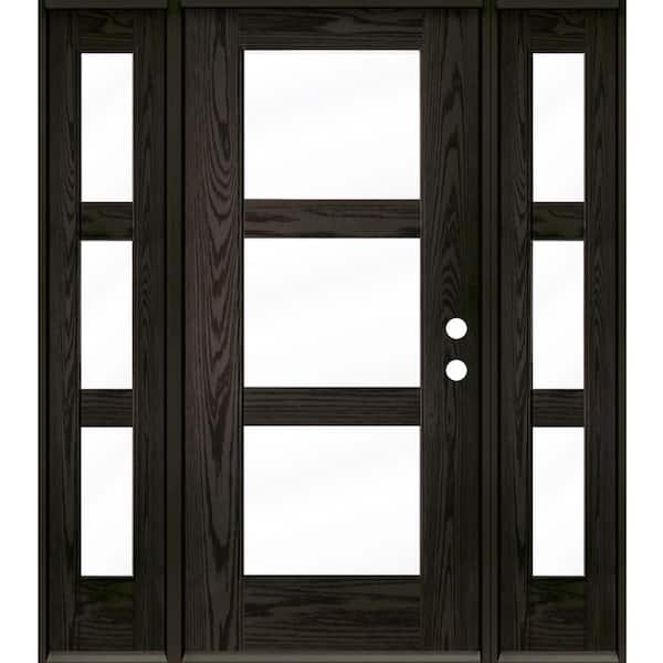Krosswood Doors BRIGHTON Modern 64 in. x 80 in. 3-Lite Left-Hand Inswing Clear Glass Baby Grand Stain Fiberglass Prehung Front Door DSL