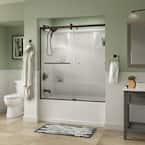 Simplicity 60 x 58-3/4 in. Frameless Contemporary Sliding Bathtub Door in Bronze with Droplet Glass