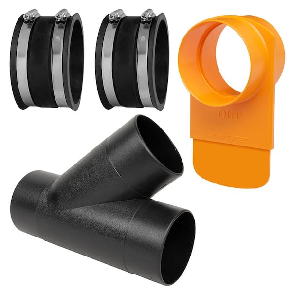 4 in. Y-Fitting Dust Collection Hose Connector with Integrated Blast Gate and 2 Dust Control Flex Cuffs
