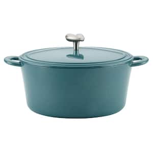 Home Collection 6 qt. Oval Cast Iron Dutch Oven in Twilight Teal with Lid