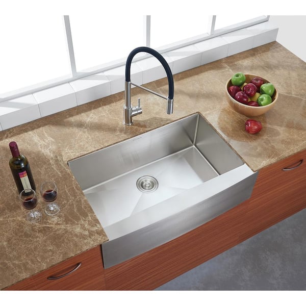 Professional Tight Radius 33 in. Apron-Front Single Bowl 16 Gauge Stainless Steel Kitchen Sink with Accessories
