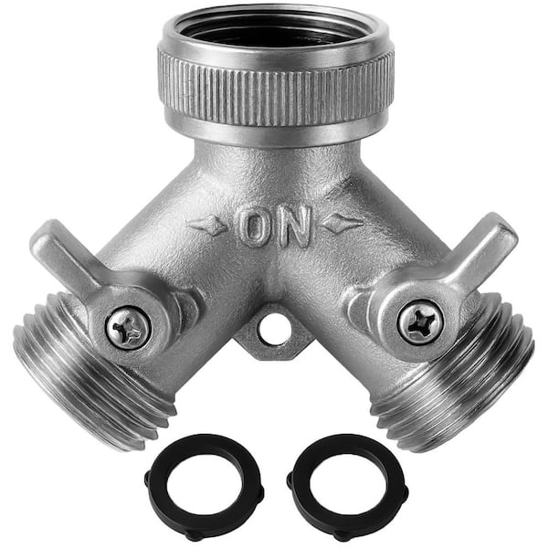 Nickel-Plated Brass Garden Hose Splitter, Heavy-Duty 2-Way Hose Connector Fitting