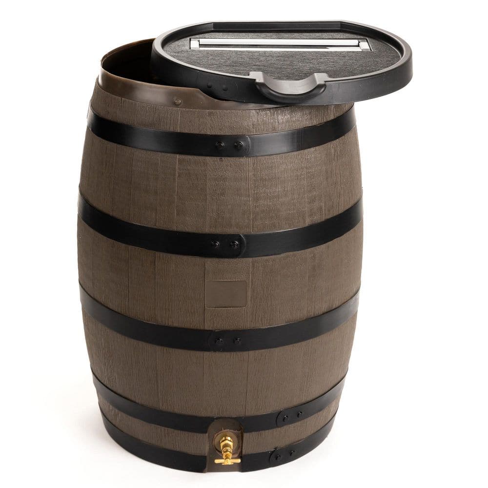 55 Gallon Woodgrain Polyethylene Rain Barrel with Brass Spigot