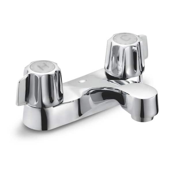 4 in. Centerset Double Handle with Plastic Pop-up Bathroom Faucet in Chrome