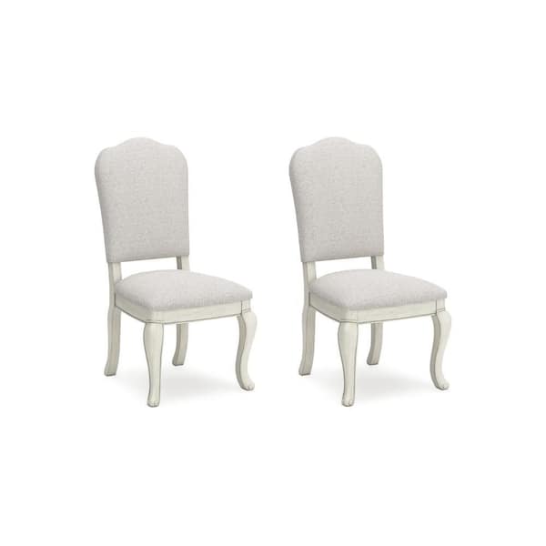 Benjara Dyne White and Light Gray Linen Solid Back Dining Side Chair (Set of 2)