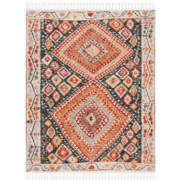 SAFAVIEH Farmhouse Ivory/Navy 8 ft. x 10 ft. Border Medallion Floral Area Rug