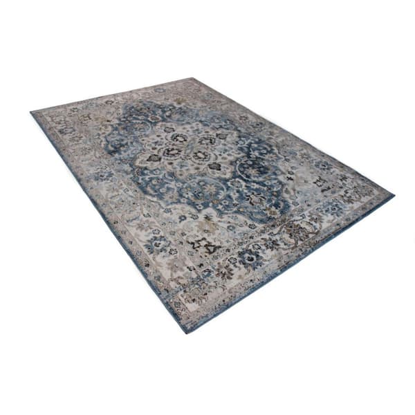 Ashland Blue 8 ft. x 10 ft. Floral Transitional Area Rug