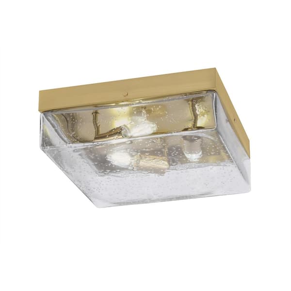 Unbranded Ashland 12 in. 2 Light New Age Brass Flush Mount with Clear Bubble Glass Shade No Bulbs Included