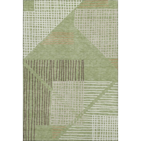 Mayfield Premium Machine Washable Abstract AMF2270 Aloe 3 ft. x 5 ft. Area Rug