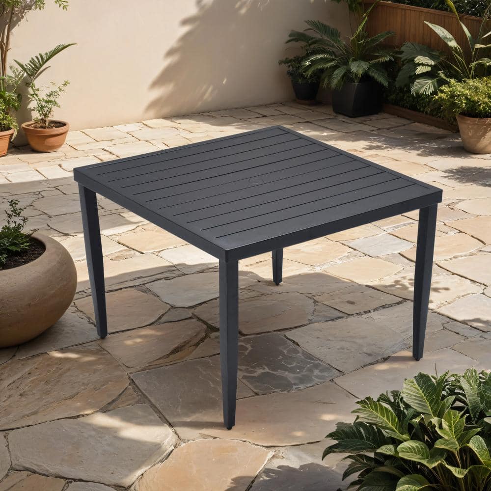 "Outdoor Patio Aluminum 40""x40"" Square Dining Table with Tapered Feet & Umbrella Hole, Black" price history on PriceWatchPro