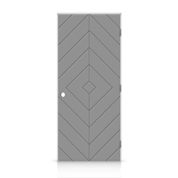 CALHOME 38 in. x 80 in. Diamond Left-Handed Hollow-Core Light Gray Painted Smooth Composite Single Prehung Interior Door