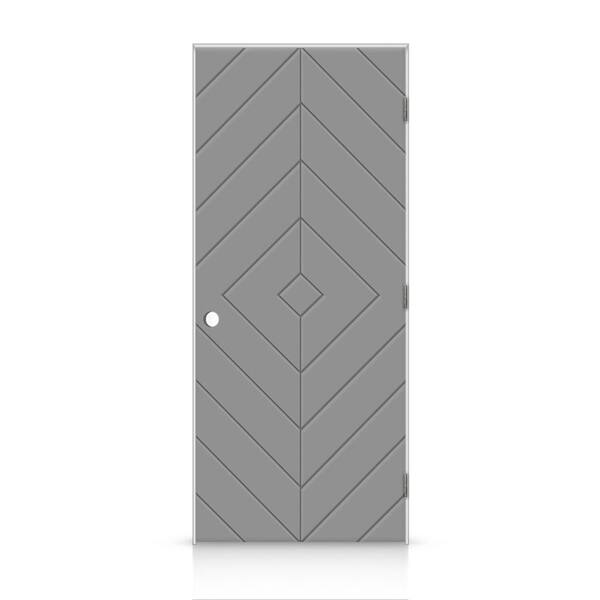 CALHOME 38 in. x 96 in. Diamond Left-Handed Hollow-Core Light Gray Painted Smooth Composite Single Prehung Interior Door