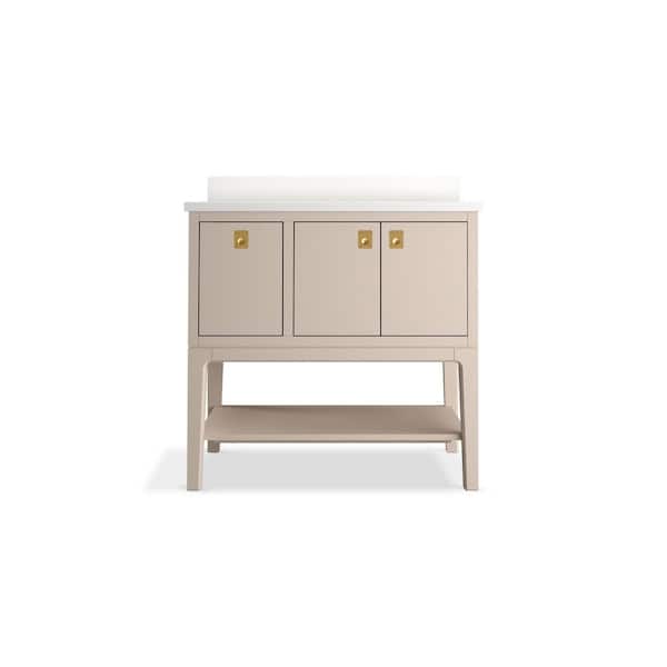 KOHLER Seagrove 37in. Single Sink Freestanding Light Clay Bath Vanity with White Quartz Top Assembled