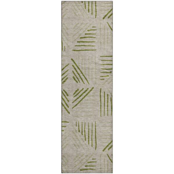 Mayfield Premium Machine Washable Abstract AMF2413 Flax 2 ft. x 7 ft. Runner Rug