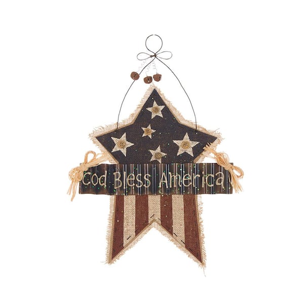 Glitzhome 16.26 in. H Patriotic Burlap/Wooden Star Wall Decor