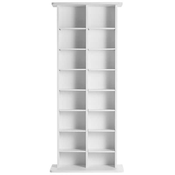 Media Storage Cabinet, 8-layer DVD Shelf Holds up to 464 CDs, Adjustable CD Shelves 16 Compartments, Movie, White