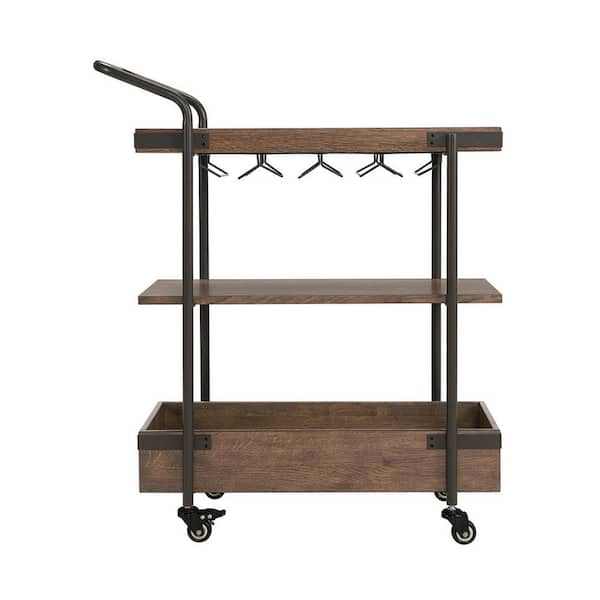 Alaterre Furniture Kyra 32"L Oak and Metal Bar Cart