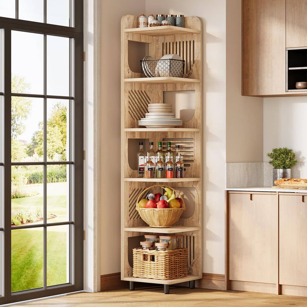 BYBLIGHT Eulas 71.9 in. Tall Natural Engineered Wood 5-Shelf