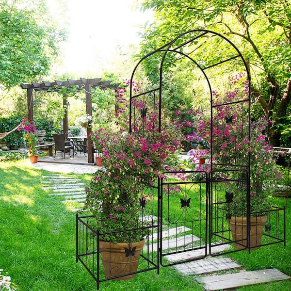 Oyezvary 86.6 in. x 79.95 in. Metal Garden Arch Arbor with Gate