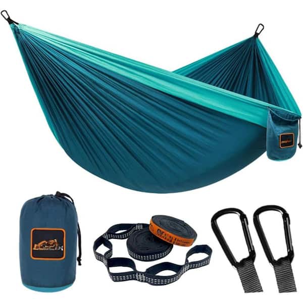 9 ft. Super Lightweight Portable Parachute Hammock with Two Tree Straps Single or Double Nylon, Single Blue