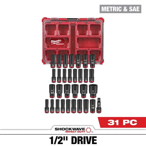 SHOCKWAVE Impact-Duty 1/2 in. Drive Metric and SAE Deep Well Impact PACKOUT Socket Set (31-Piece)