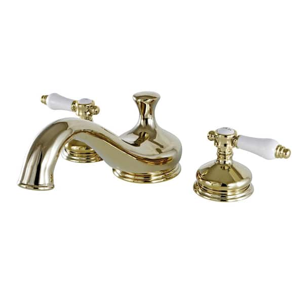 Kingston Brass Heritage Porcelain 2-Handle Deck Mount Roman Tub Faucet in Polished Brass