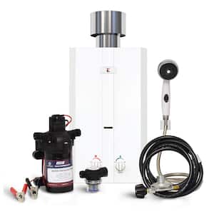 L10 3.0 GPM Portable Outdoor Tankless Water Heater w/ EccoFlo Diaphragm 12V Pump, Strainer & Shower Set