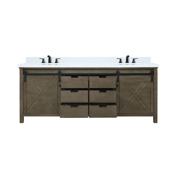 Lexora Marsyas 80 in W x 22 in D Rustic Brown Double Bath Vanity, Cultured Marble Countertop and Faucet Set