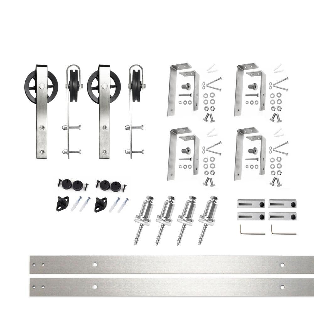 Brushed Nickel Double Track Bypass Sliding Barn Door Hardware Kit