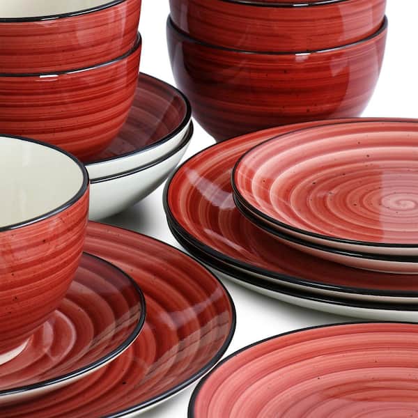 Elama Gia 24-Piece Stoneware Dinnerware Set in Red 985120129M Elama Gia 24-Piece Stoneware Dinnerware Set in Red 985120129M