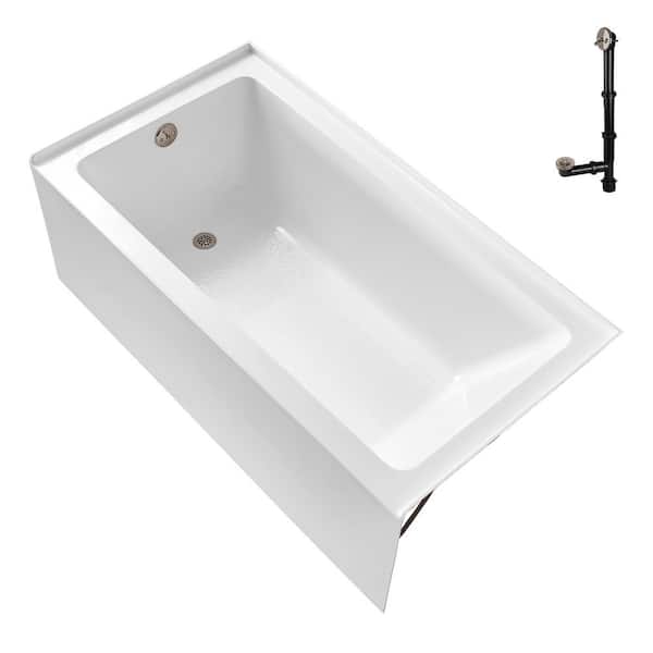 GA-300-2-BNK 60 in. x 30 in. Acrylic Soaking Alcove Bathtub in Glossy White with Left-Hand Drain in Brushed Nickel