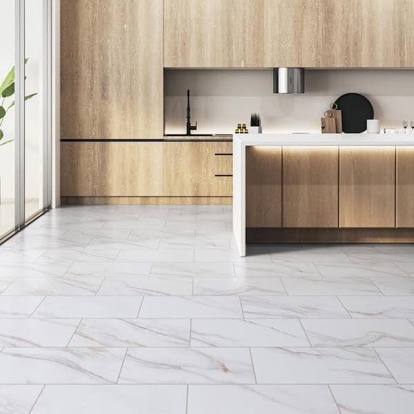 Camrose Carrara 22 MIL x 11.9 in. W x 23.8 in. L Click Lock Waterproof Vinyl Tile Flooring (17.7 sq. ft./Case)