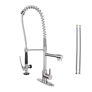 Single Handle Pull Out Sprayer Kitchen Faucet Deckplate Included in Brushed Nickel