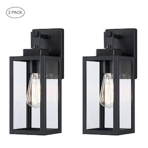 Bonanza 14 in 1-Light Matte Black Outdoor Wall Lantern Sconce with Clear Glass Shade, 1 x E26 (2-Pack