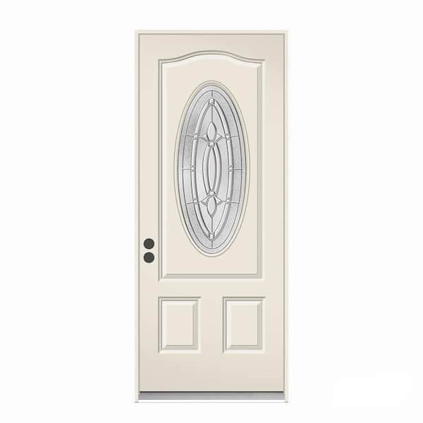 JELD-WEN 36 in. x 80 in. 3/4 Oval Lite Blakely Primed Steel Prehung Right-Hand Inswing Front Door