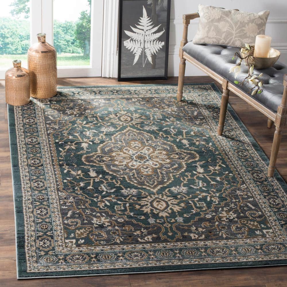 Lyndhurst 5 ft. x 5 ft. Square Teal/Gray Ornate Border Medallion Area Rug price history on PriceWatchPro