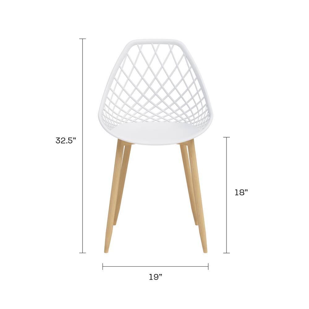 Kurv White and Natural Armless Dining Chairs with Steel Frame