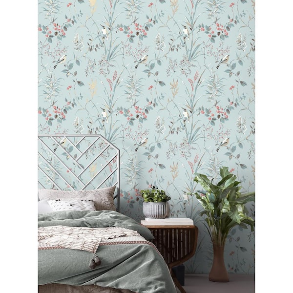 Mariko Blue Botanical Non-Pasted Wallpaper Sample